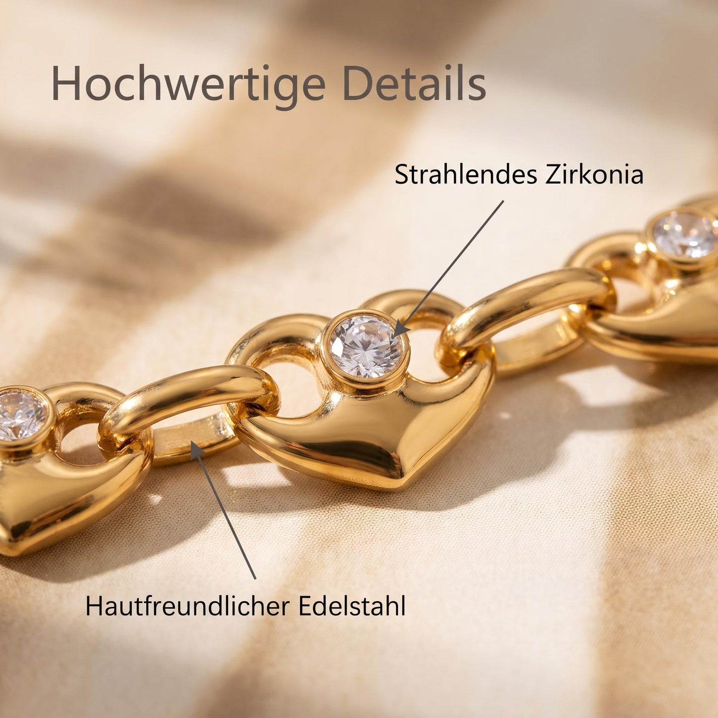 GLANZI Amour Glow Armband – Herzdesign mit Zirkonia, 18K Vergoldet
