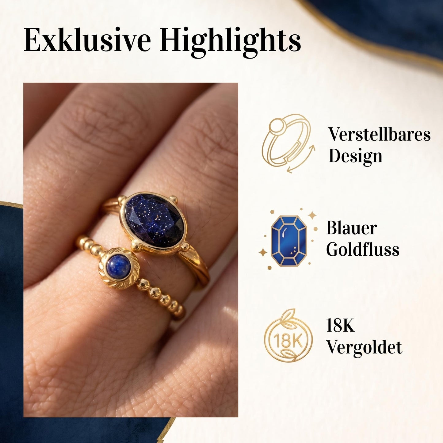GLANZI Midnight Aura Ring – Doppelring mit Lapislazuli