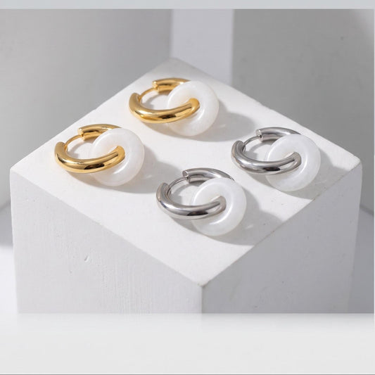 GLANZI White Harmony Ohrringe – Natürlicher Weißer Naturstein, 18K Vergoldet