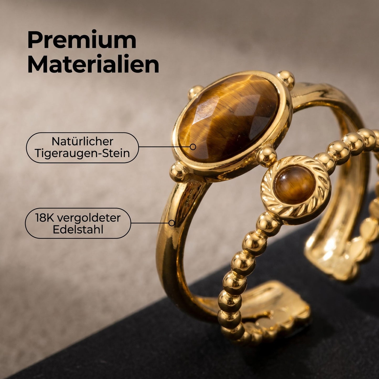 GLANZI Solara Ring - Doppelring mit Tigerauge