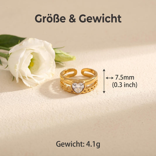 GLANZI Sweet Embrace Ring – Doppelreihiger Herzring mit Zirkonia