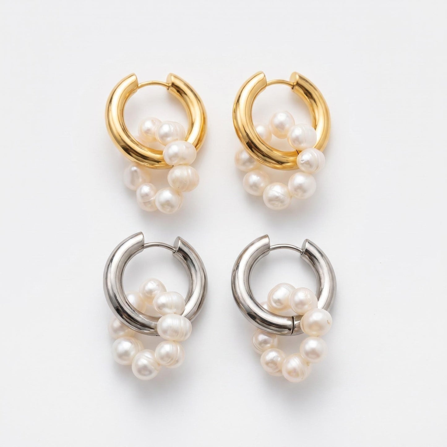 GLANZI Pearl Orbit Ohrringe – Versetzte Ringe mit Naturperlen, 18K Vergoldet