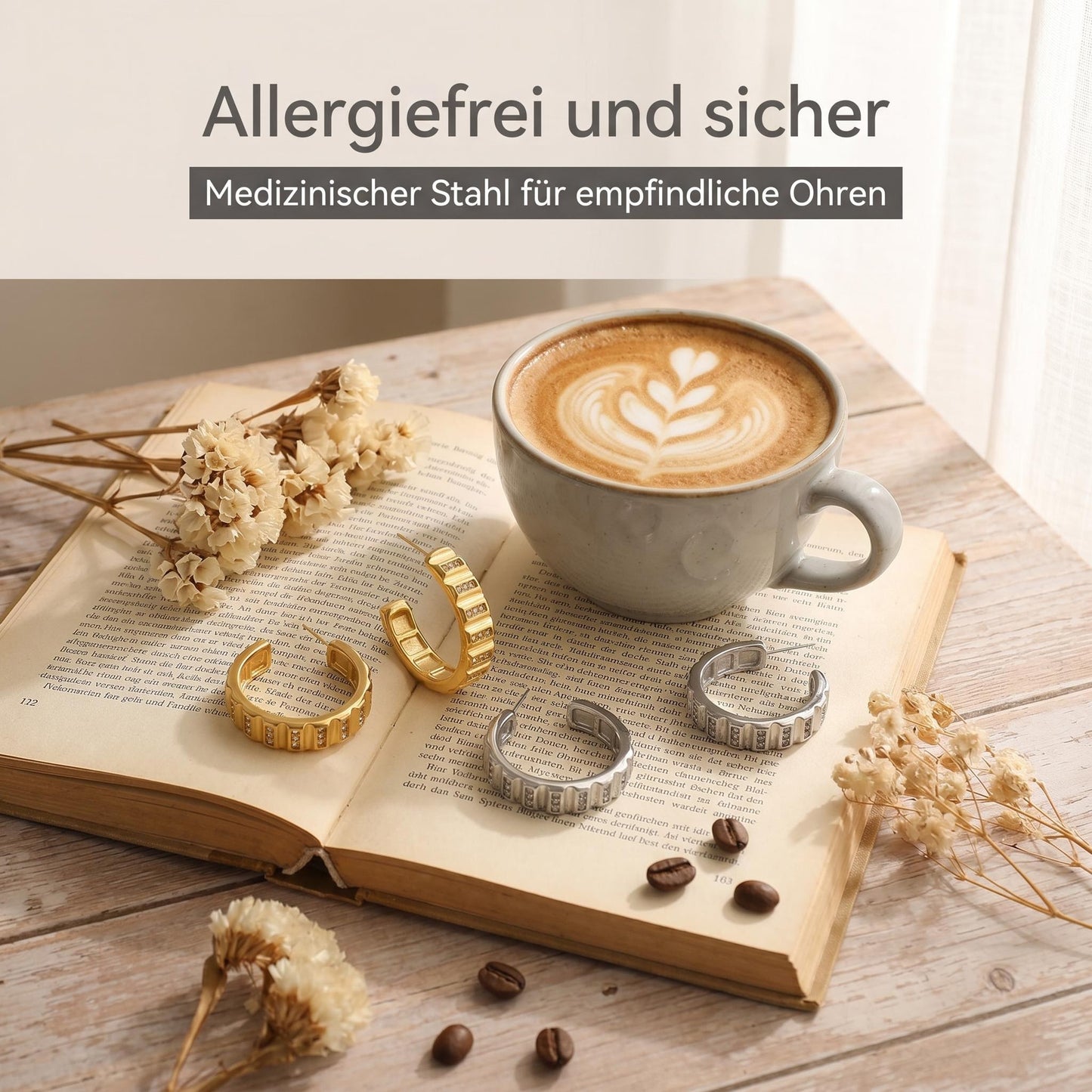 GLANZI Urban Radiance Ohrringe – Strukturierte C-Creolen mit Zirkonia