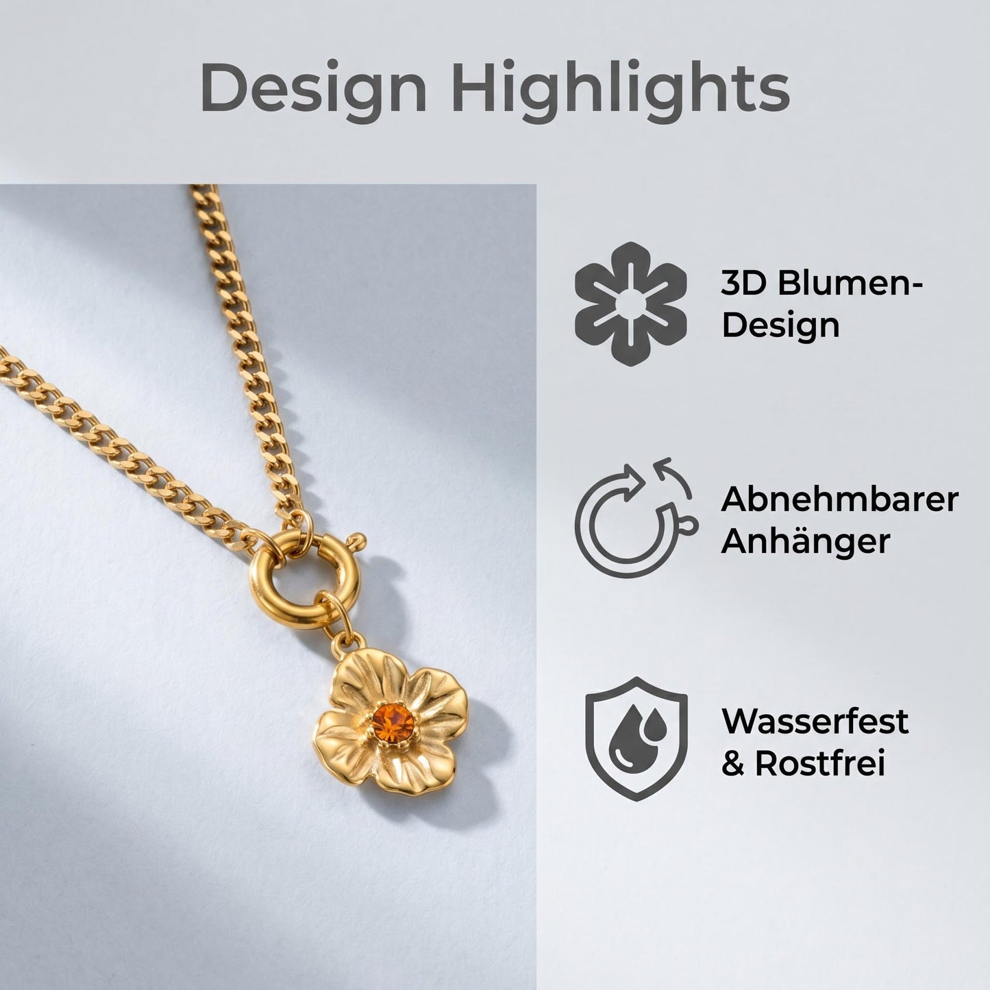 GLANZI Fleur de Soleil Halskette – Vintage Flower Charm