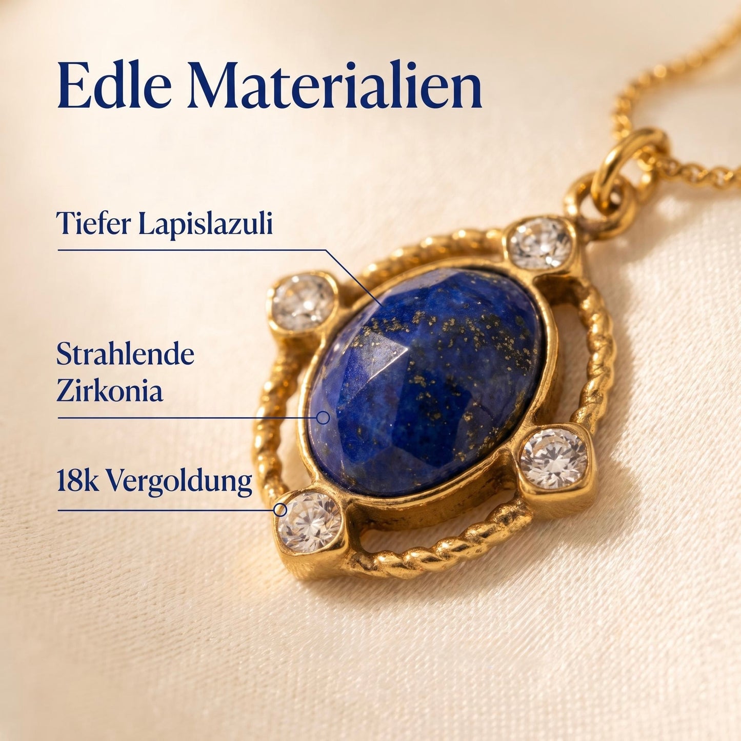 GLANZI Midnight Aura Halskette – Lapislazuli-Anhänger mit Zirkonia, 18K Vergoldet