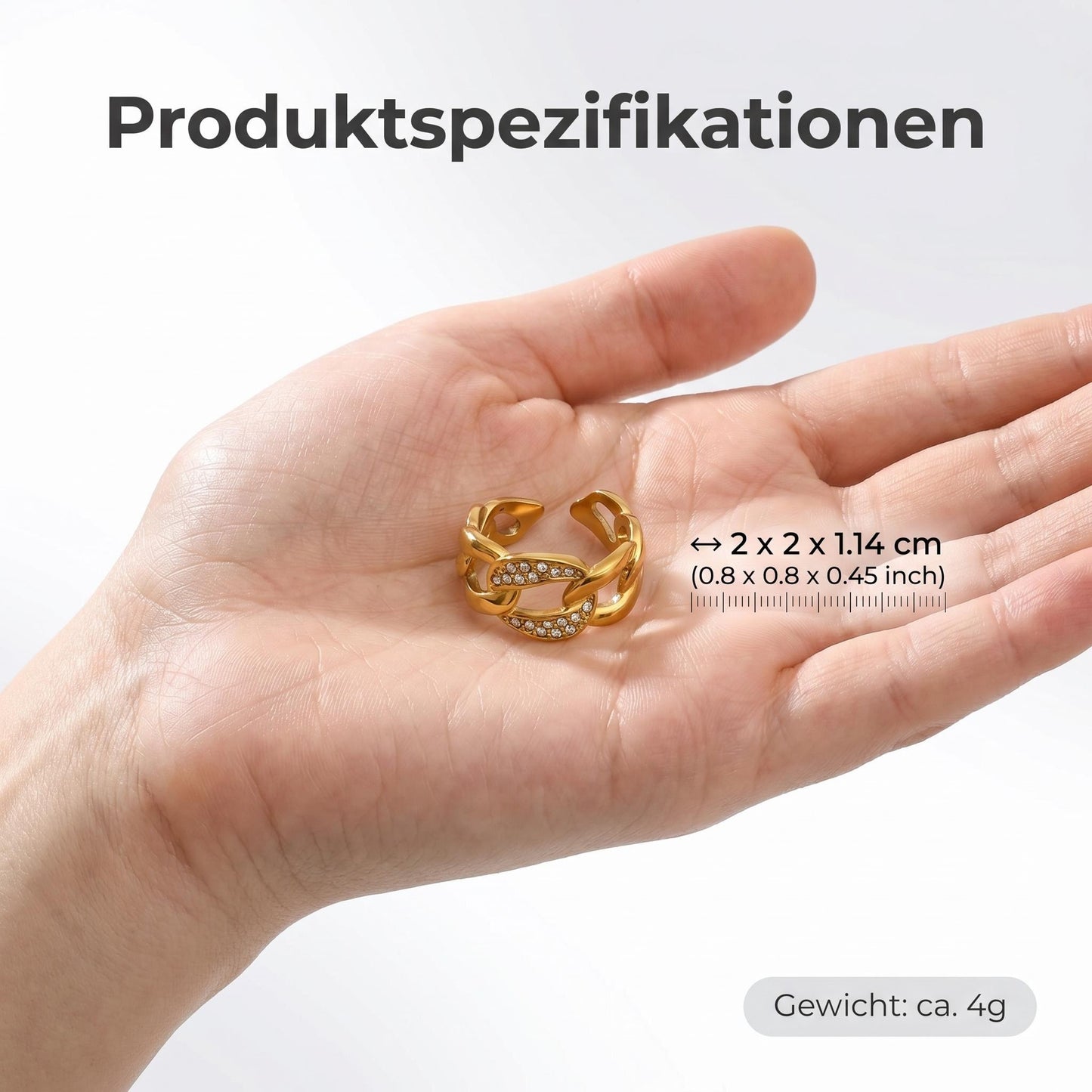 GLANZI Linked Glow Ring – Offener Kettenring mit Zirkonia