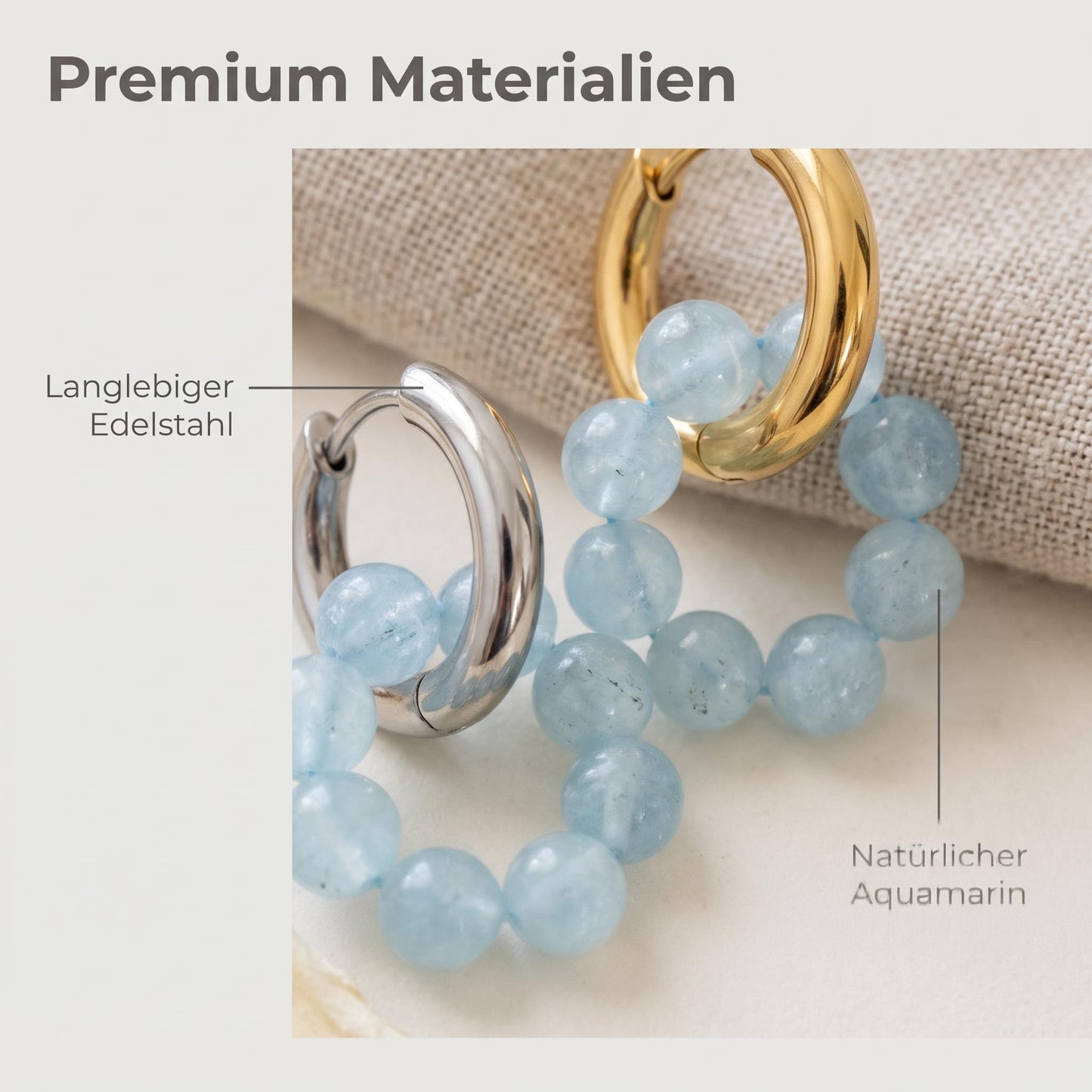 GLANZI Aqua Orbit Ohrringe – Versetzte Ringe mit Aquamarin