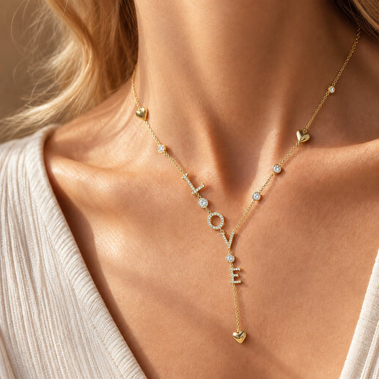 GLANZI Love Éclat Y-Halskette – Funkelndes LOVE Design mit Herzanhänger