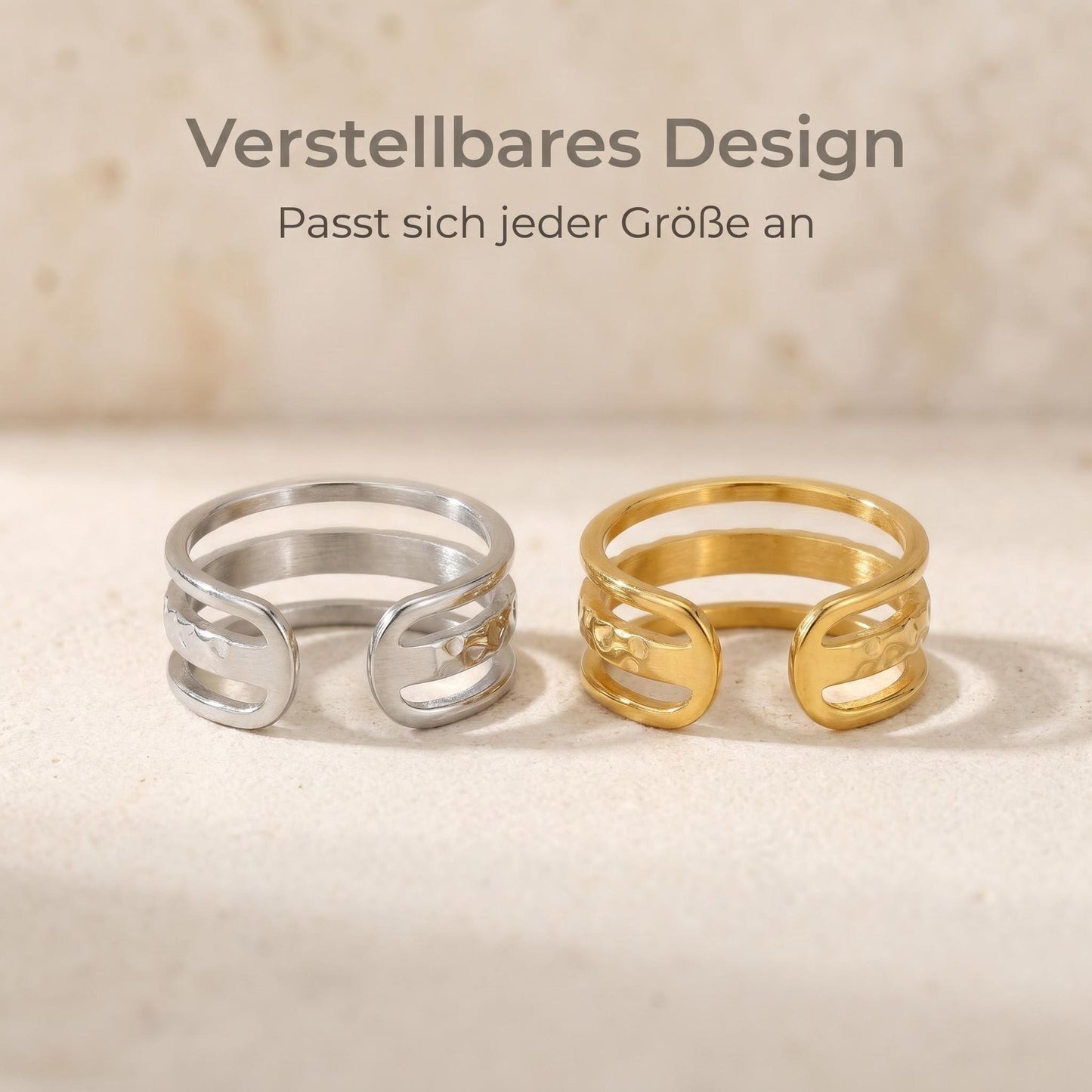 GLANZI Layer Ring – Dreireihiges Design, Edelstahl oder 18K Vergoldet, Verstellbar