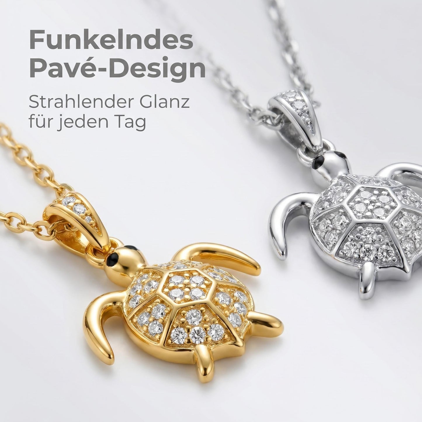 GLANZI Ocean Glow Halskette – Schildkröten Anhänger mit Zirkonia, 18K Vergoldet