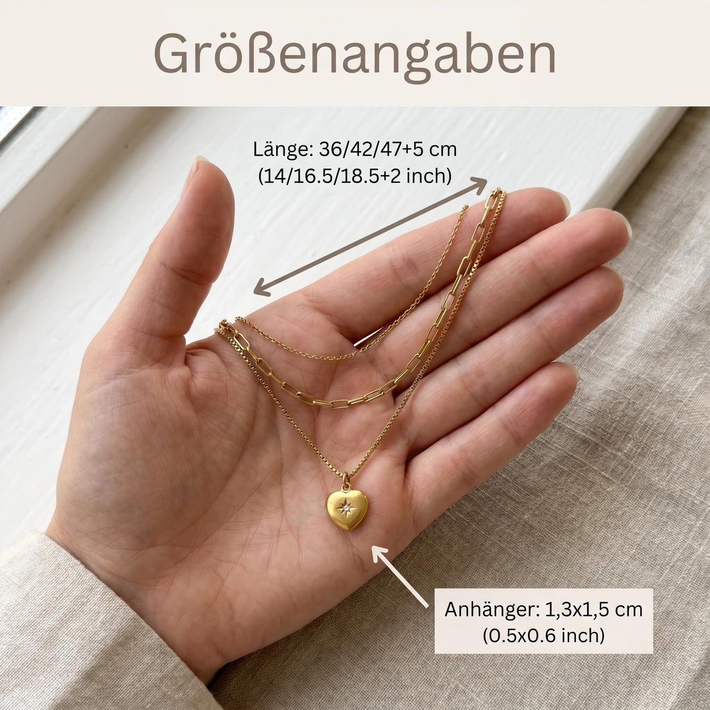GLANZI Sweet Layers Halskette – Dreireihig mit Herz Anhänger