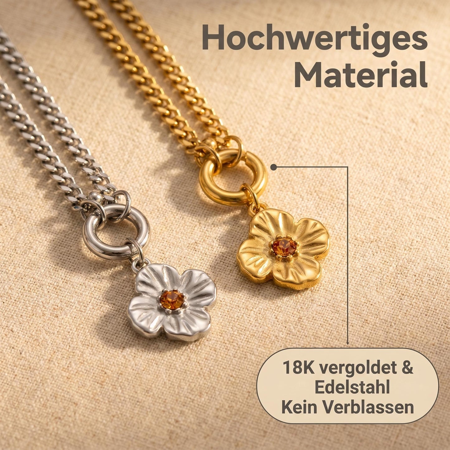 GLANZI Fleur de Soleil Halskette – Vintage Flower Charm