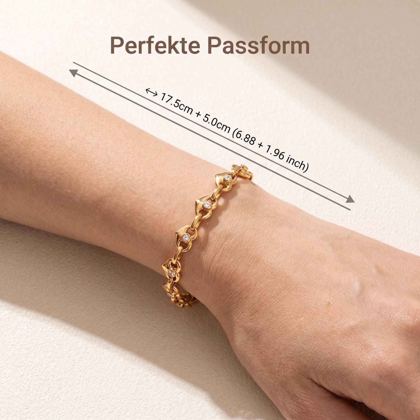 GLANZI Amour Glow Armband – Herzdesign mit Zirkonia, 18K Vergoldet