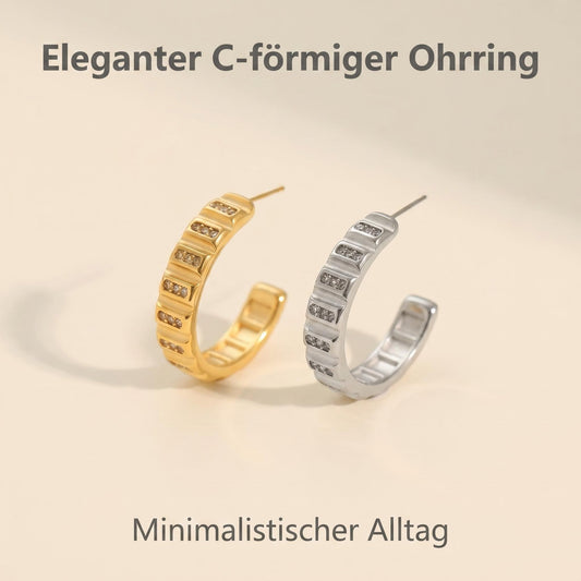 GLANZI Urban Radiance Ohrringe – Strukturierte C-Creolen mit Zirkonia