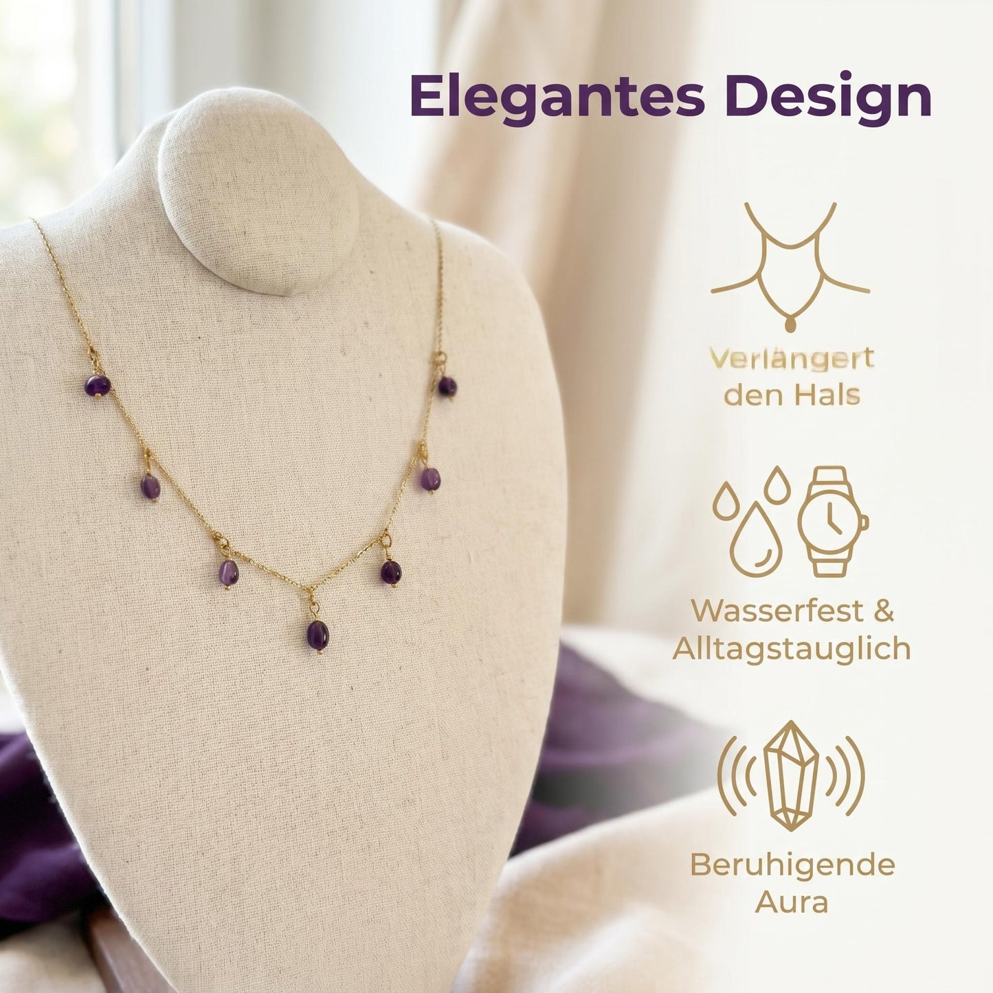 GLANZI Amethyst Cascade Halskette – Schwebende Tropfen aus Amethyst