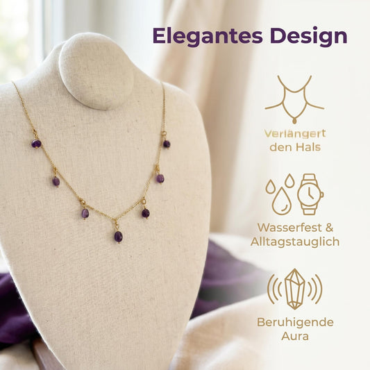 GLANZI Amethyst Cascade Halskette – Schwebende Tropfen aus Amethyst