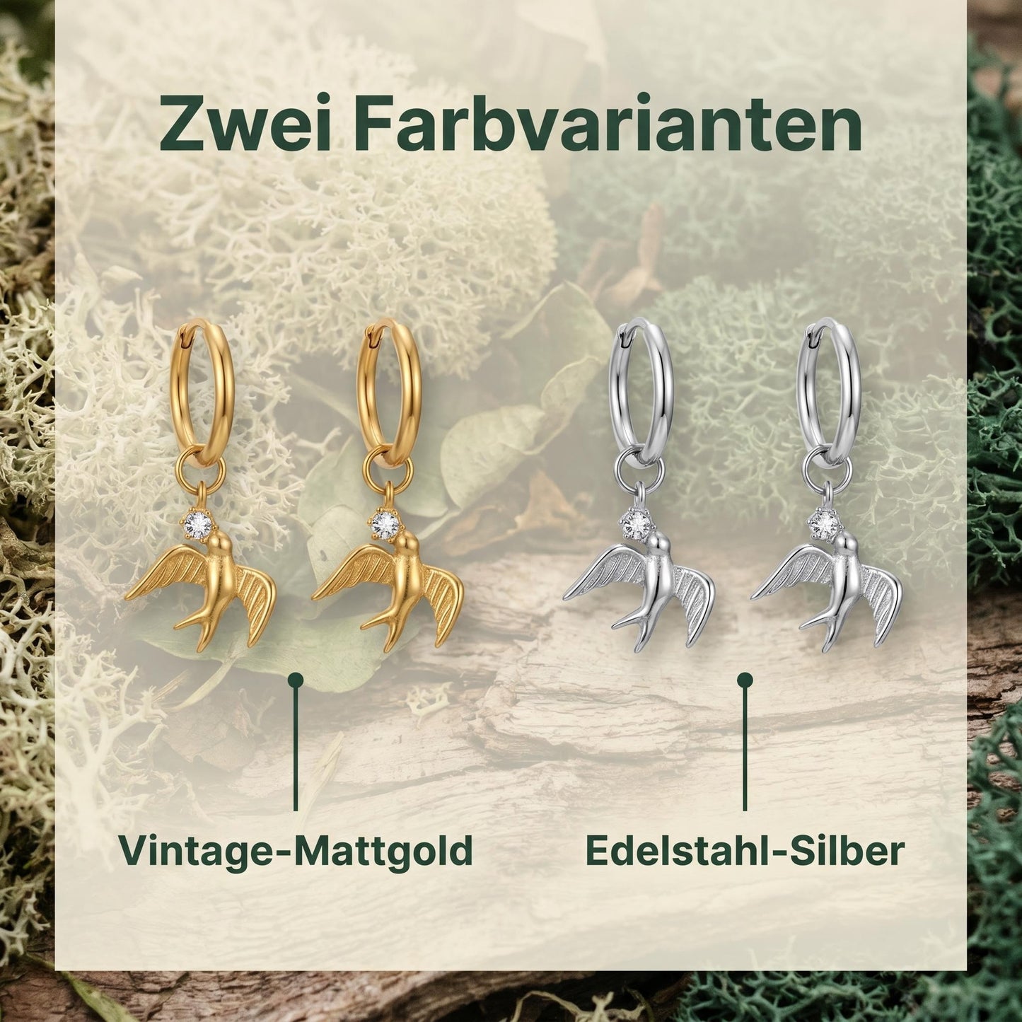 GLANZI Schwalbentanz Ohrringe – Vintage Creolen mit Schwalben Anhänger