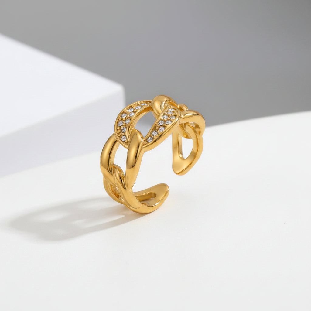 GLANZI Linked Glow Ring – Offener Kettenring mit Zirkonia