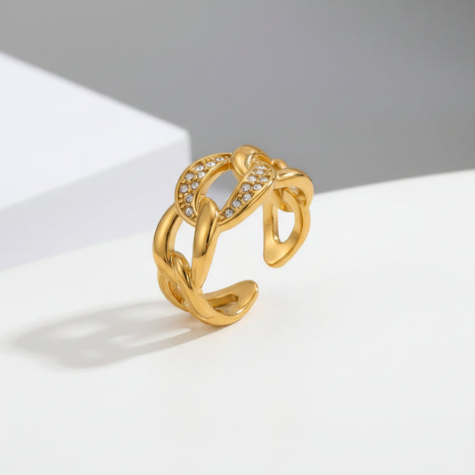 GLANZI Linked Glow Ring – Offener Kettenring mit Zirkonia