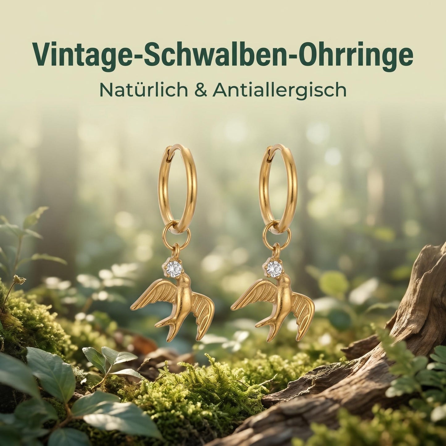 GLANZI Schwalbentanz Ohrringe – Vintage Creolen mit Schwalben Anhänger