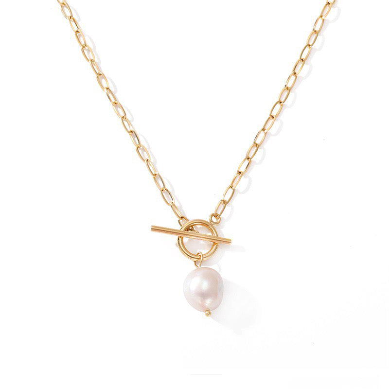 GLANZI Pearl Essence Halskette – Süßwasserperle mit OT-Verschluss, 18K Vergoldet