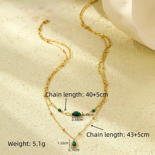 Doppellagige Halskette – Malachit oder Weißer Jade, 18K Edelstahl