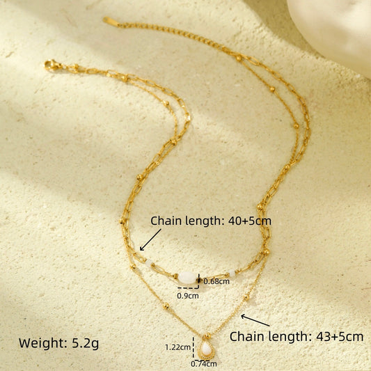 Doppellagige Halskette – Malachit oder Weißer Jade, 18K Edelstahl