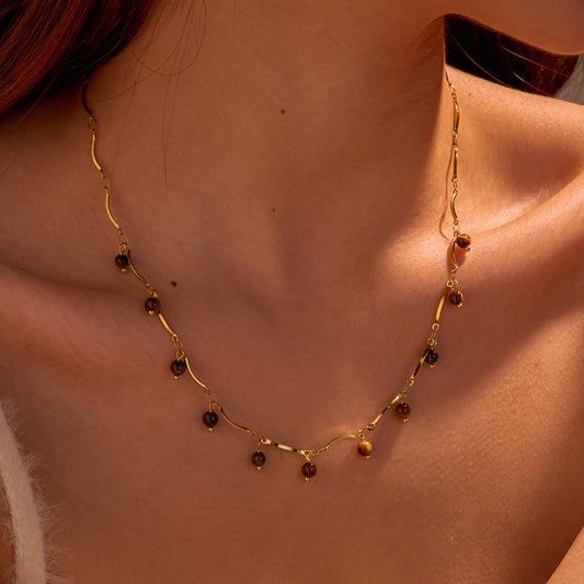 GLANZI Halskette mit Tigerauge & Tassel-Anhänger – 18K Edelstahl