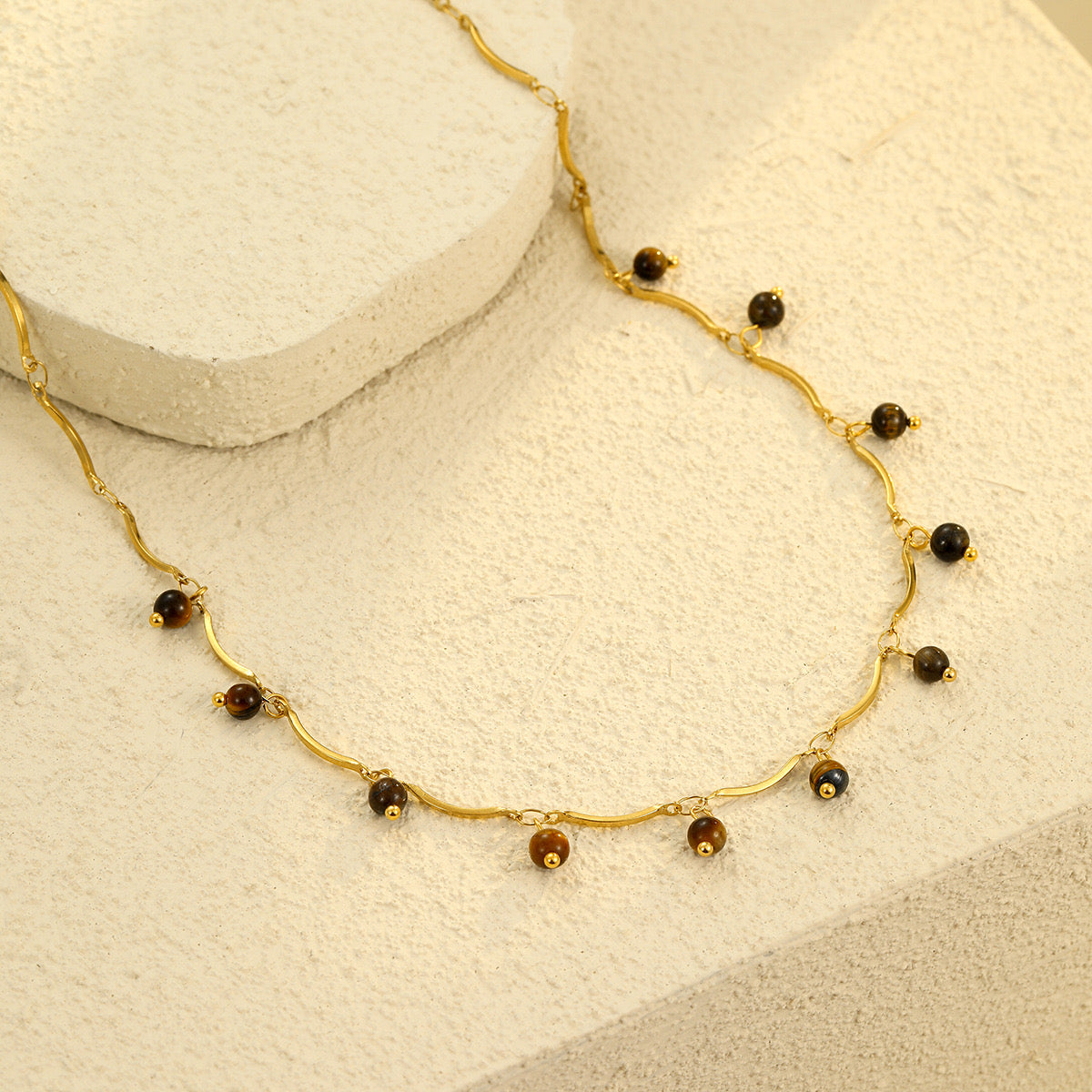 GLANZI Halskette mit Tigerauge & Tassel-Anhänger – 18K Edelstahl