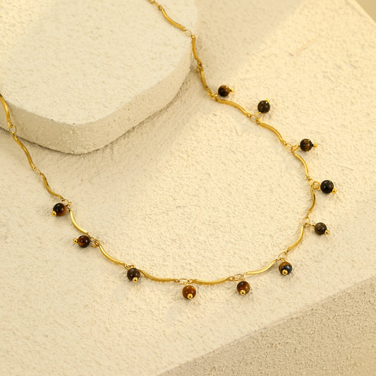 GLANZI Halskette mit Tigerauge & Tassel-Anhänger – 18K Edelstahl