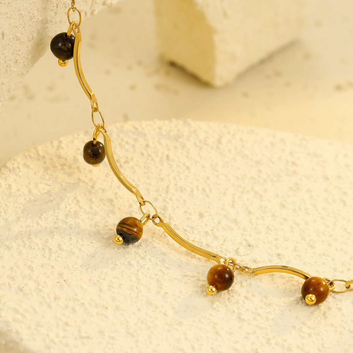 GLANZI Halskette mit Tigerauge & Tassel-Anhänger – 18K Edelstahl