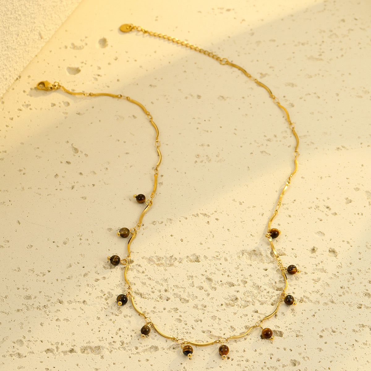 GLANZI Halskette mit Tigerauge & Tassel-Anhänger – 18K Edelstahl