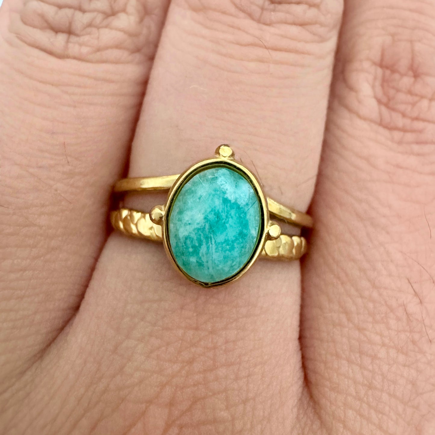 GLANZI Terra Muse Ring – Verstellbarer Doppelring mit Naturstein, 18K Vergoldet