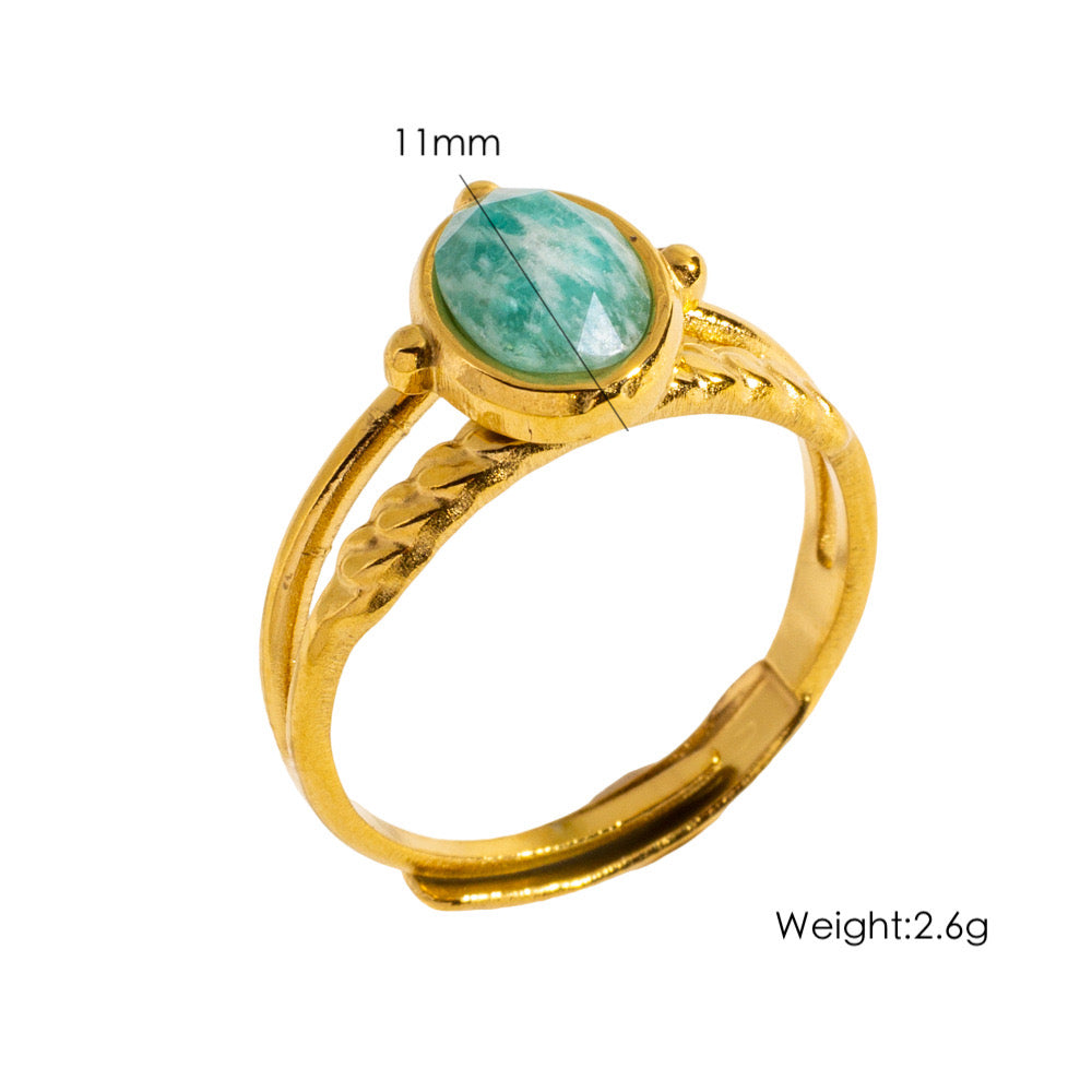 GLANZI Terra Muse Ring – Verstellbarer Doppelring mit Naturstein, 18K Vergoldet