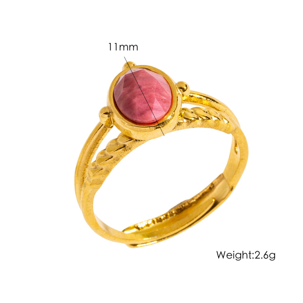 GLANZI Terra Muse Ring – Verstellbarer Doppelring mit Naturstein, 18K Vergoldet