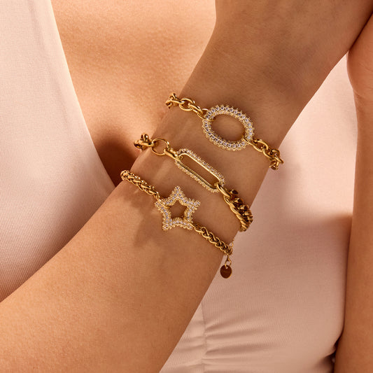 Zirkonia Armband – Stern, Kreis & U-Form Design