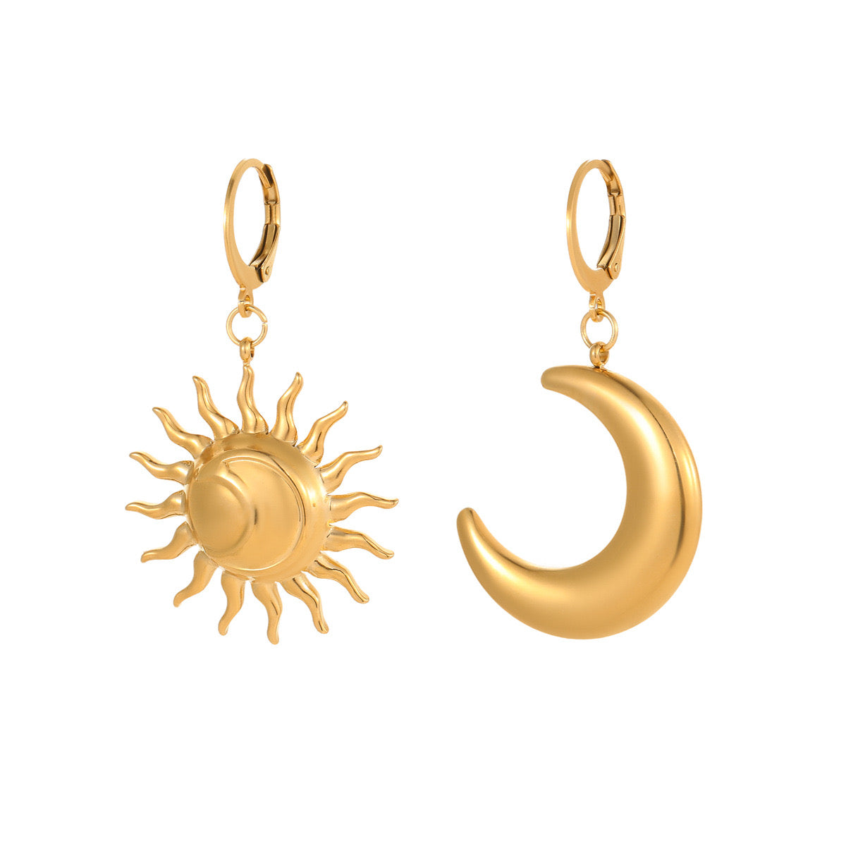Asymmetrische Ohrringe – Sonne & Mond Design | 18K Vergoldeter Edelstahl