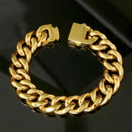 Cuban Link Herren Armband – 18K Vergoldeter Titanstahl 15mm
