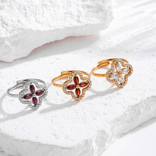 Vierblättriger Kleeblatt Ring – 18K Vergoldeter Edelstahl mit Zirkonia