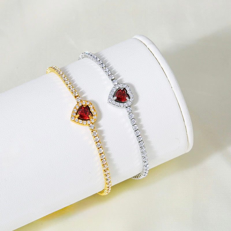 GLANZI Herz Armband mit Zirkonia – 18K Vergoldeter Edelstahl, Verstellbar 17 + 4 cm, Gold / Silber