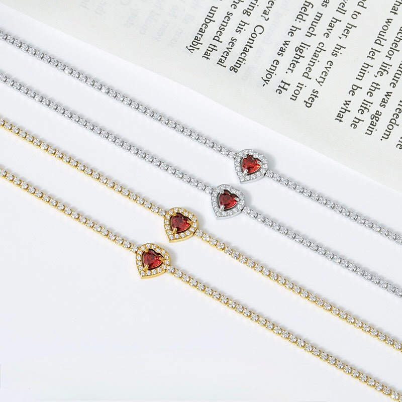 GLANZI Herz Armband mit Zirkonia – 18K Vergoldeter Edelstahl, Verstellbar 17 + 4 cm, Gold / Silber