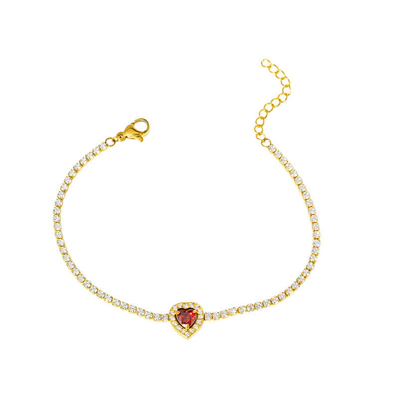 GLANZI Herz Armband mit Zirkonia – 18K Vergoldeter Edelstahl, Verstellbar 17 + 4 cm, Gold / Silber