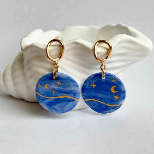 GLANZI Handgefertigte Keramik-Ohrringe – 925er Silberstecker, Handbemaltes Design