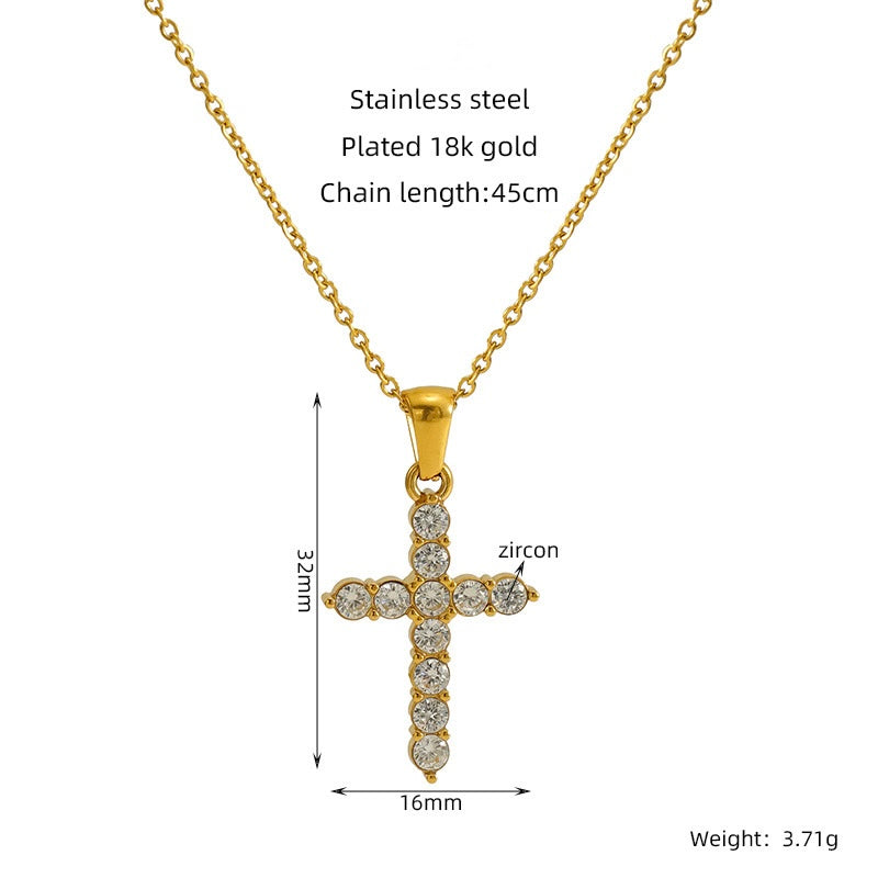 GLANZI Großes Kreuz Halskette mit Zirkonia