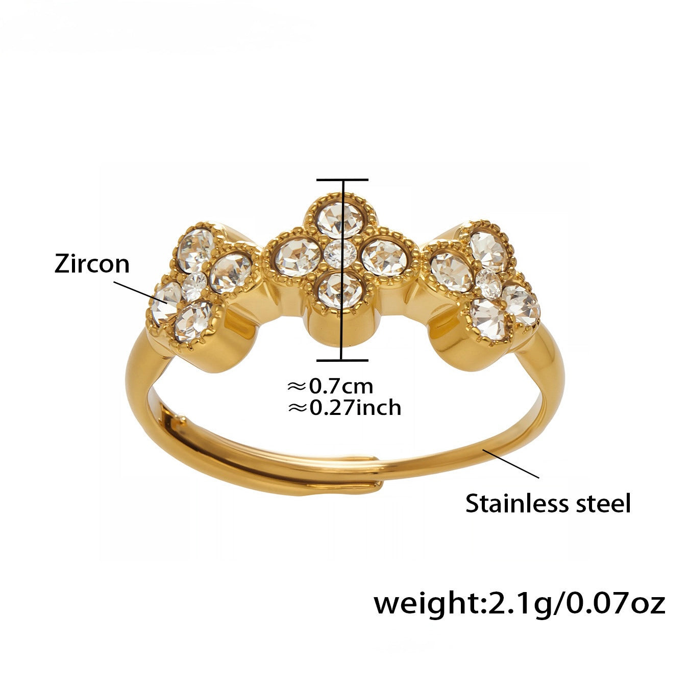 GLANZI Kleeblatt Ring mit Zirkonia