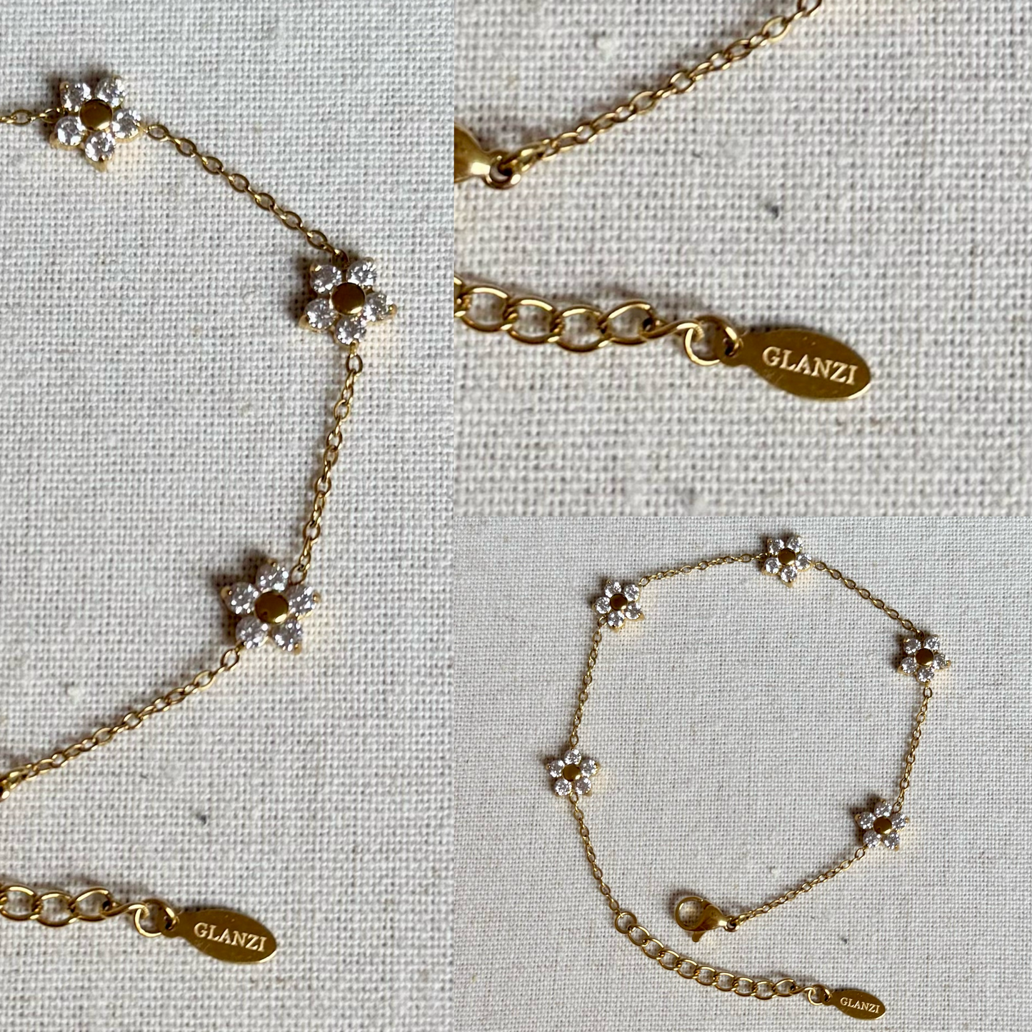 GLANZI Zarte Blumen Halskette und Armband