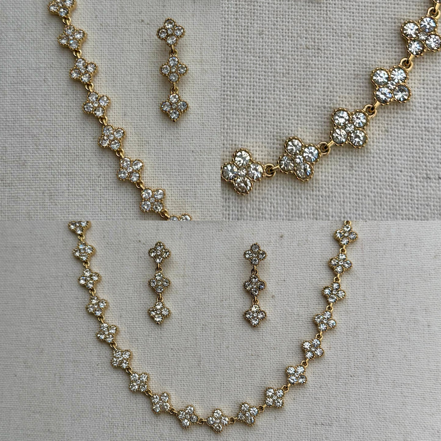 GLANZI Funkelndes Kleeblatt Schmuckset – Halskette, Armband, Ohrringe & Ring