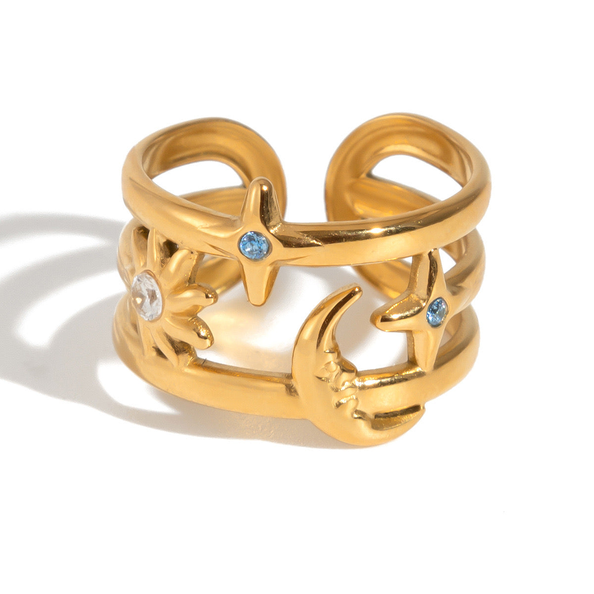 GLANZI Celestial Glow Schmuckset – Sonne, Mond & Stern mit Zirkonia, 18K Vergoldet