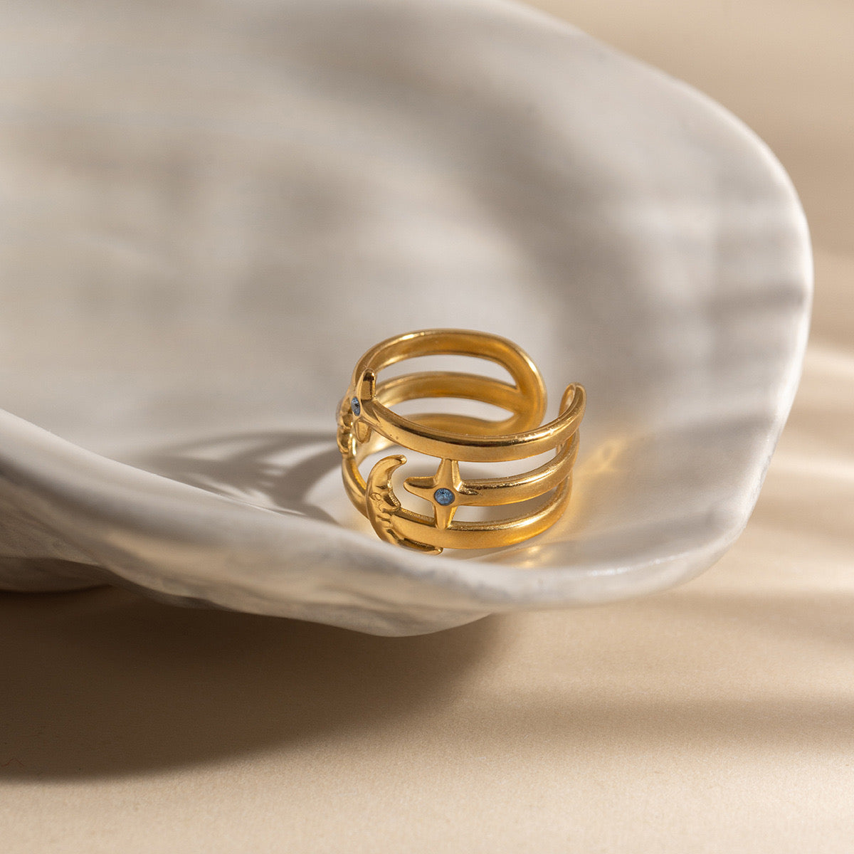 GLANZI Celestial Glow Schmuckset – Sonne, Mond & Stern mit Zirkonia, 18K Vergoldet