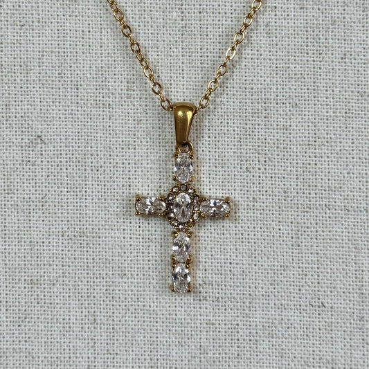 GLANZI Vintage Kreuz Halskette mit Zirkonia